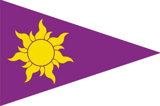 [triangular purple field, golden sun of seven rays]