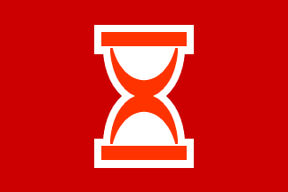 [Red, a somewhat hourglass like emblem red voided and fimbriated white,]