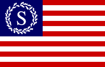 [Canton with tilted wreath around capital S, all white]