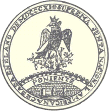 [Seal of the Suprema Junta Nacional Americana: 1811-1817, variant. By Juan Manuel Gabino Villasc&aacute;n]