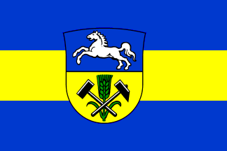 [Helmstedt County flag w/ off-centred CoA]