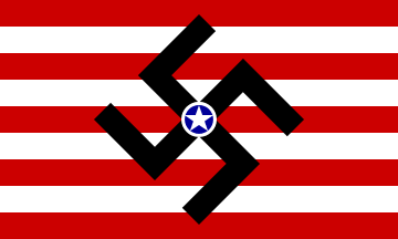 [Nine horizontal stripes, red and white, swastika centered bearing a white star on blue centered]