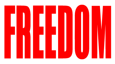 [white field, 'FREEDOM' in red]
