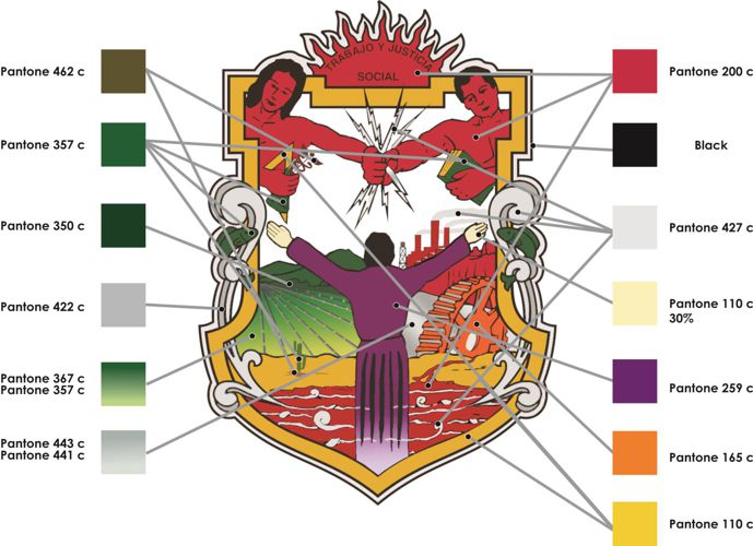 [Official Pantone colors of the Baja California coat of arms]