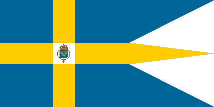[Royal flag of Sweden with smaller state arms]